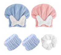 2 Pieces Bow Shower Cap, 2 Pieces Wrist Straps And 1 Piece Hair Ring, Coral Velvet Shower Cap, Water Absorbent Shower Cap, Bath Accessories.