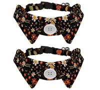 2 Pieces Bowtie Dog Collar, White Orange Yellow Flowers Dark Background Girl Boy Dog Collars with Bow Tie, Pet Cat Bowties for Small Medium Puppies Kitterns Rabbits