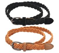 2 Pieces Braided Elastic Belt for Women Girls, Thin Stretchy Belt Woven Belts Ladies Waist Belt Adjustable Belt Casual Belt Lightweight No Holes Belt for Jeans Dresses Pants
