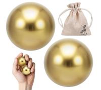 2 Pieces Brass Baoding Balls, Hand Exercise Balls, 1.5 Inch Solid Metal Practice Balls with Drawstring Pouch for Fitness and Relaxation