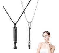 2 Pieces Breathing Necklace Aids,Necklaces Stress Relief Carry for Anxiety-Portable Breath Inhaler Lanyard Stainless Steel Whistle,for Women Men Gifts Christmas Valentine Birthday (Black/Silver)