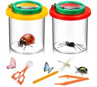 2 Pieces Bug Magnifying Glass Set with Tweezers, Portable Clear Insect Observation Box, Bugs Catcher Magnifier for Kids, Critter Viewer for Children Outdoor Science Nature Exploration