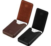 2 Pieces Business Card Holder, Vertical Version PU Leather Business Card Case Pocket Business Name Card Holder with Magnetic Shut Credit Card ID Case/Wallet (Black and Coffee)