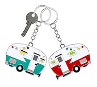 2 Pieces Camper Keychain, RV Camper Keyring Camper Accessories for Travel Trailers Retro Camping Car Keychain, Red+green