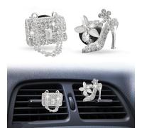 2 Pieces Car Bling Crystal High Heel Shoe Air Vent Clips with Magic Bag Rhinestone Car Air Vent Decoration Cute Universal Interior Accessories Silver
