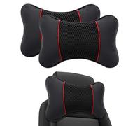 2 Pieces Car Headrest Pillow for Mitsubishi Outlander（7seats） 2016-2018, Soft Memory Foam Neck Cushion with PU Leather Removable Cover, Relief Neck,Black-Red