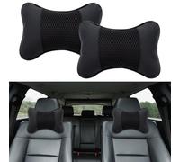 2 Pieces Car Headrest Pillows,PU Leather Car Headrest Cushions,Breathable Memory Foam Neck Headrest Pillow for Driving Traveling (Black)
