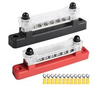 2 Pieces Car Truck Boat RVs AC 300V 6-way Bus Bar with Cover M4 Power Distribution Terminal Block M6 Post Screw Replacing Parts