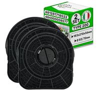 2 Pieces Carbon Cooker Hood Filter 183x210x56 mm Ø 83/70 mm Type 200 with Original Code 481281718522 484000008577 for Philips for Whirlpool - Warranty 5 Years - MADE IN ITALY - ONIX TECH