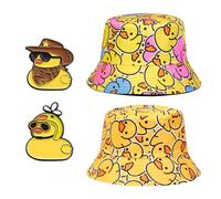 2 Pieces Cartoon Animal Fisherman Hat And 4 Pieces Duck Brooch, Stylish Sun Protection Hat, Foldable Outdoor Sun Hat, Double-Sided Sun Hat.