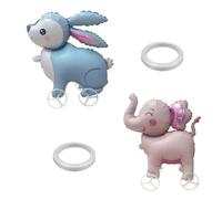 2 Pieces Cartoon Walking Animal Balloons with Wheels Set, Inflatable Standing Large Foil Balloons Rolling Decorations for Theme Birthday Party Elephant Bunny (Blue，pink)