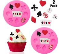 2 Pieces Casino - Themed Silicone Molds with Poker, Heart, Card, Dice & Dollar Sign Designs - Non - Stick Molds for Chocolate, Candy, Fondant, Cupcake & Cake Baking