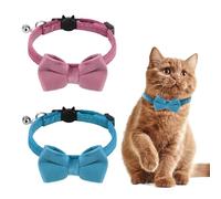 2 Pieces Cat Collar Velvet Cat Collar with Bell and Bowtie, Adjustable for Separate Cats, Kitten Small Puppy Safety Bow Tie Solid Color Collar for Cats Bow Tie