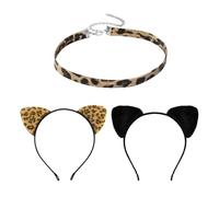 2 Pieces Cat Ear Headbands And 1 Piece Leopard Print Necklace, Creative Headbands, Role-Playing Accessories, Masquerade Accessories.