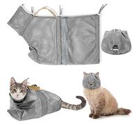 2 Pieces Cat Grooming Washer Mesh Bag Cat Muzzles Breathable Mesh Muzzles Adjustable Kitten Scratch Resistant Kitty Restraint Clothes Kitty Bath Bag for Bathing Nail Trimming Feeding(Gray)