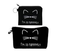 2 Pieces Cat Print Cosmetic Bag, Mini Storage Bag, Portable Card Holder, Cute Storage Bag, Water-Repellent Storage Bag