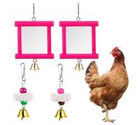 2 Pieces Chicken Mirror Toys Hanging Swing Mirror with Bell Wooden Pecking Toy and 4 Pieces Beak Grinding Molar Stones Coop Toys for Hens Birds Parrots, Boredom Buster for Backyard Chickens