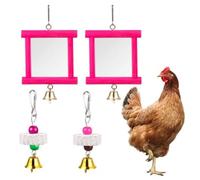 2 Pieces Chicken Mirror Toys Hanging Swing Mirror with Bells and Beak Grinding Molar Stones for Roosters Hens Birds Parrots for Hens Birds Parrots(Red)