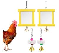 2 Pieces Chicken Mirror Toys Hanging Swing Mirror with Bells and Beak Grinding Molar Stones for Roosters Hens Birds Parrots for Hens Birds Parrots(Yellow)