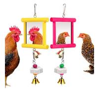 2 Pieces Chicken Mirror Toys Hanging Swing Mirror with Bells and Beak Grinding Molar Stones for Roosters Hens Birds Parrots for Hens Birds Parrots(Multi-colored)