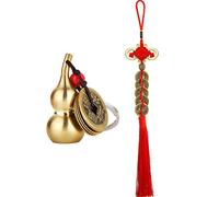 2 Pieces Chinese Coins Feng Shui and Brass Wu Lou Health Amulet Gourd Keychain Chinese Knot Lucky Charms Red String 2024 for Good Luck Fortune Wealth Health Success to Friends Families Lovers