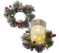 2 Pieces Christmas Candle Ring Wreath, 20cm Artificial Candle Garland, Berry & Pine Needle Decoration Candlestick Wreath, Christmas Ornaments Wreaths For Wedding Home Decoration, Inner Diameter: 7.5cm
