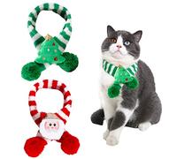 2 Pieces Christmas Pet Scarf Striped Knitted Pet Collar with Pom-pom Winter Dog Neck Warmer Puppy Cat Costume Accessories Mini Knitted Scarf for Small to Medium Pets (Small, Plush)