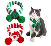 2 Pieces Christmas Pet Scarf Striped Knitted Pet Collar with Pom-pom Winter Dog Neck Warmer Puppy Cat Costume Accessories Mini Knitted Scarf for Small to Medium Pets (Small, Knitting)