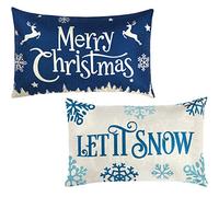 2 Pieces Christmas Pillow Covers Merry Christmas and Let It Snow Throw Pillow Covers Linen Pillow Cases Xmas Rectangular Cushion Cover Winter Pillowcase Decorative Couch Pillow Cases, 7.9 x 4.7 Inch