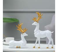 2 Pieces Christmas Reindeer Figurines Decor Nordic European Style Deer Statue Fireplace Window Desk Bedroom Shelf Ornament for Home Living Room Office Decoration (White,Medium)