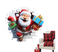 2 Pieces Christmas Santa Wall Stickers Removable, Santa Claus Breaking Through Window, 3D Santas Claus Sticker Peel and Stick, Christmas Holiday Cartoon Clings, Breaking Through The Wall Effect