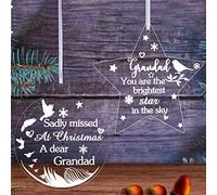 2 Pieces Christmas Tree Grave Grandad Memorial Ornament Acrylic Bauble Robin Ornaments Hanging Gifts with Ribbon Memory Plaques Remembrance Keepsake for Remembering Grandad