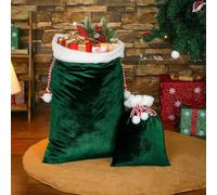 2 Pieces Christmas Velvet Santa Bags with Drawstring in 2 Size Large Christmas Bags Santa Gift Sack for Xmas Playing Present Toy (F)