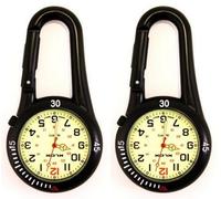 2 Pieces Clip on Carabiner Watch Backpack FOB Belt Loop Watch Unisex Watch for Doctors Nurses Outdoor Activities Paramedics (Black with Luminous Face)