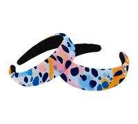 2 Pieces Colorful Leopard Pattern Fashion Head Wrap, Wide Top Turban Velvet Hair Bands, Hair Head Bands Elastic Headband for Women, 2 Size