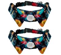 2 Pieces Colorful Umbrellas on the Street in Rainy Day Small Dog Collar, Adjustable Cat Collar with Bowties, Cute Pet Bow Tie for Medium Dogs Cats Puppies