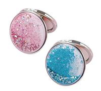 2 Pieces Compact Mirror, Round Hand Held Mirror, Mini Double-sided Folding Dynamic Quicksand Portable Pocket Mirror, 2× High-definition Makeup Mirror