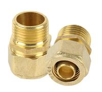 2 pieces compression fitting 20 mm x 1/2 male thread, brass compression fitting, adapter tube, screw fitting transition for compression fitting for aluminium composite pipe, DVGW
