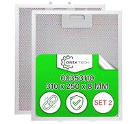 2 Pieces Cooker Hood Grease Filter Aluminium 310 x 250 x 8 mm with the Original Code 00353110 353110 for Bosch for Siemens - Warranty 5 Years - ONIX TECH