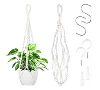 2 Pieces Cotton Rope Macrame Plant Hangers, 60 cm Indoor Hanging Planter Basket, Wall Hanging Flower Pot Holder, Handmade Woven Boho Plant Hanger with 2 Hooks for Outdoor Garden Home Decor No Tassels