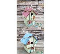 2 Pieces Country Cottages Wood Bird House Hanging Birdhouse Garden Decor, Eco-Friendly Durable Non-Toxic, Colorful Style Attracts Birds