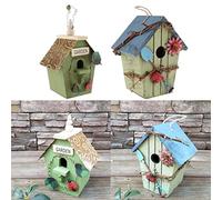 2 Pieces Country Cottages Wood Hanging Bird House Bird Feeder Garden Decor Set of 2 Colorful Outdoor Decor