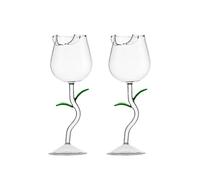 2 Pieces Creative Red Wine Glasses, 150 ml, Rose Wine Glasses, Rose Cocktail Glass, Wine Goblet, Flower Drinkware, Rose Goblet Set for Gifts, Party, Dinner, Wedding (Transparent Green)