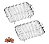 2 Pieces Crisper Basket Stainless Steel Tray Baking Pan Set Basket Stainless Steel Crisper Basket Crisping Mesh Crisping Grill Basket Grill Basket Oven Baking Tray Picnic Barbecue Crispy Fried Food