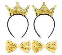 2 Pieces Crown Headband And 2 Pieces Sequin Bow Tie, Sequin Headband, Cute Cartoon Headband, Performance Costume Accessories, Party Accessories.