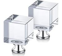 2 Pieces Cube Crystal Lamp Finial Clear Square Lamp Finial Cap Knob Top Knob with Chromed Base for Shade Decoration, 1-4/5 Inches Tall(Clear, Silver)