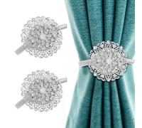 2 Pieces Curtain Magnetic Buckle, Curtain Magnetic Tie Back Buckle, Curtain Tie Holder, Sparkling Curtain Decoration (Silver)