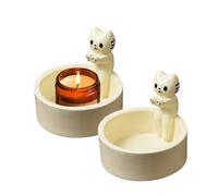 2 Pieces Cute Kitten Cat Candle Holder, Handmade Resin Candlestick Holders, Cartoon Kitty Warming Its Paws Tealight Holder for Women Girl Lovers Gifts (White)