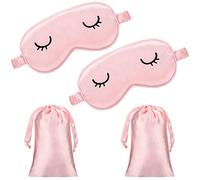 2 Pieces Cute Sleep Eye Masks for Kids Silk Sleep Eye Cover Cute Lightweight Adjustable Eyeshade Mask Satin Night Eyeshade Covers with 2 Pieces Storage Bag(Over 12 Years,Pink)