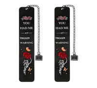 2 Pieces Dark Romance Gothic Metal Bookmark - Funny Trigger Warning Bookmarks, Skeleton Rose Book Mark Bookish Gift for Woman Girls Book Lovers School Office Supplies